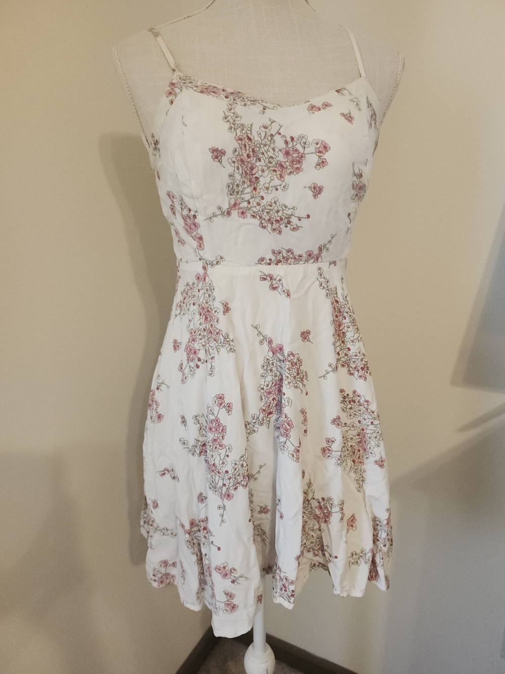 Old Navy White Spaghetti-Strap Midi Dress with Pink Floral Print